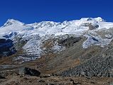 
The trail continues climbing with excellent views of Naulekh (6363m), Mera Peak Central Summit (6461m), the rock sheltering Mera High Camp (5770m), and Mera Peak North Summit (6476m).
